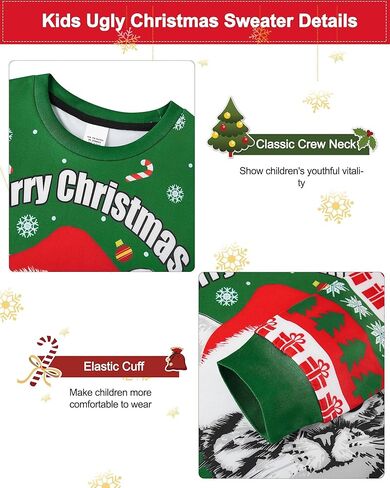 Idgreatim Boys Girls Ugly Christmas Sweater Funny 3D Long Sleeve Xmas Sweatshirt with Fleece Size 4-16 in Kuwait