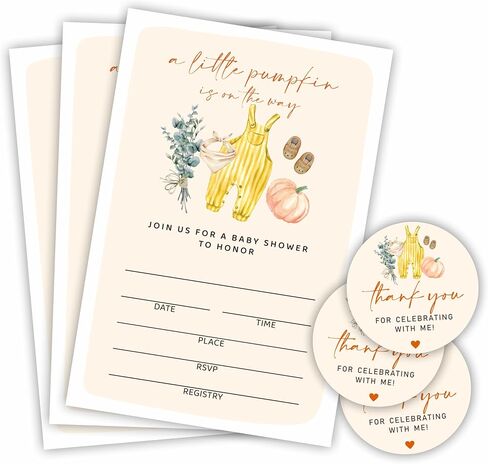 Autumn Bear Baby Shower Invitation Sets - Falling In Love - 20 Baby Shower Invitations With Envelopes & 20 Thank You Stickers For Gift Wrapping, Baby Announcement, Gender Reveal Party Supplies- E02 in Saudi Arabia