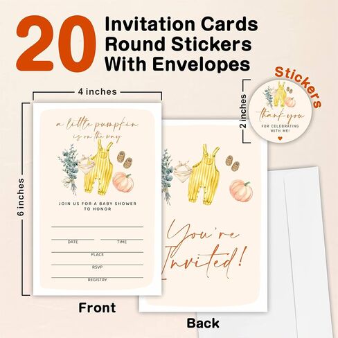 Autumn Bear Baby Shower Invitation Sets - Falling In Love - 20 Baby Shower Invitations With Envelopes & 20 Thank You Stickers For Gift Wrapping, Baby Announcement, Gender Reveal Party Supplies- E02 in Saudi Arabia