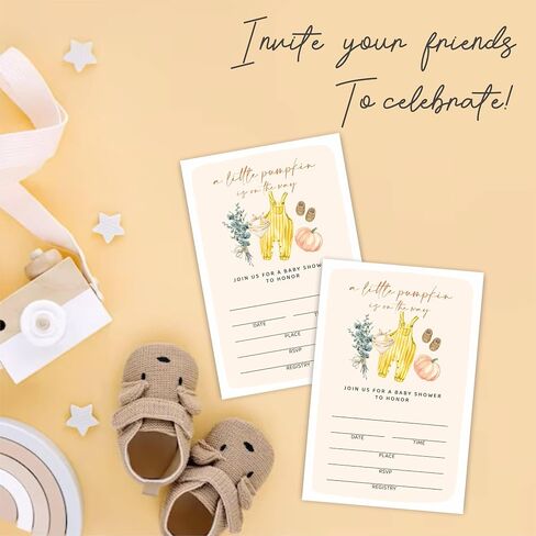 Autumn Bear Baby Shower Invitation Sets - Falling In Love - 20 Baby Shower Invitations With Envelopes & 20 Thank You Stickers For Gift Wrapping, Baby Announcement, Gender Reveal Party Supplies- E02 in Saudi Arabia