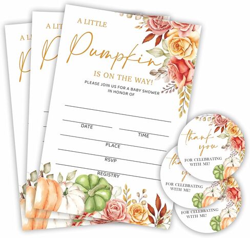 Autumn Bear Baby Shower Invitation Sets - Falling In Love - 20 Baby Shower Invitations With Envelopes & 20 Thank You Stickers For Gift Wrapping, Baby Announcement, Gender Reveal Party Supplies- E02 in Saudi Arabia