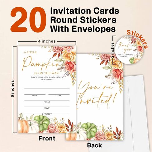 Autumn Bear Baby Shower Invitation Sets - Falling In Love - 20 Baby Shower Invitations With Envelopes & 20 Thank You Stickers For Gift Wrapping, Baby Announcement, Gender Reveal Party Supplies- E02 in Saudi Arabia