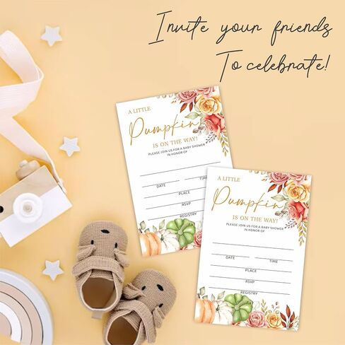 Autumn Bear Baby Shower Invitation Sets - Falling In Love - 20 Baby Shower Invitations With Envelopes & 20 Thank You Stickers For Gift Wrapping, Baby Announcement, Gender Reveal Party Supplies- E02 in Saudi Arabia