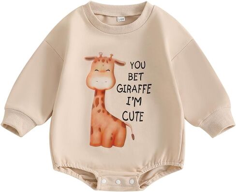 Canis Newborn Baby Boys Girls You Bet Giraffe I'm Cute Long Sleeve Sweatshirt Romper Infant Giraffe Oversized Bodysuit in Saudi Arabia