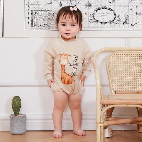 Canis Newborn Baby Boys Girls You Bet Giraffe I'm Cute Long Sleeve Sweatshirt Romper Infant Giraffe Oversized Bodysuit in Saudi Arabia