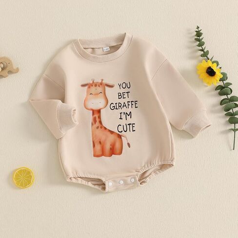 Canis Newborn Baby Boys Girls You Bet Giraffe I'm Cute Long Sleeve Sweatshirt Romper Infant Giraffe Oversized Bodysuit in Saudi Arabia