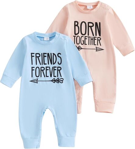 Newborn Baby Twins Matching Outfits Baby Girl Boy Born Together Friend Forever Romper Jumpsuit Bodysuit Fall Clothes in Saudi Arabia