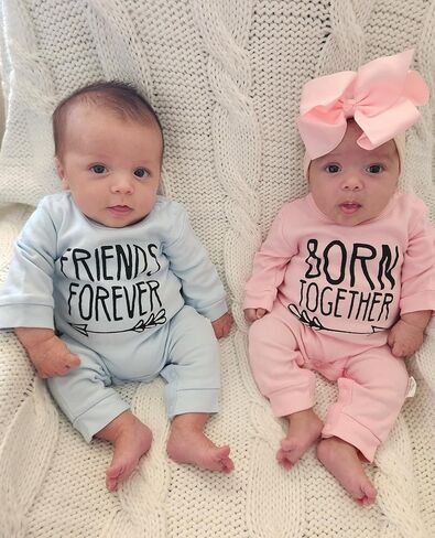 Newborn Baby Twins Matching Outfits Baby Girl Boy Born Together Friend Forever Romper Jumpsuit Bodysuit Fall Clothes in Saudi Arabia