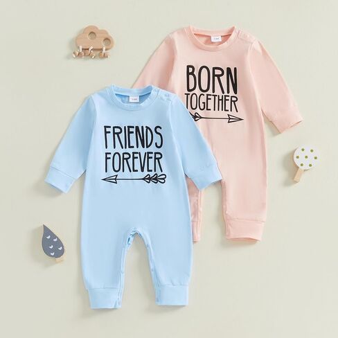 Newborn Baby Twins Matching Outfits Baby Girl Boy Born Together Friend Forever Romper Jumpsuit Bodysuit Fall Clothes in Saudi Arabia