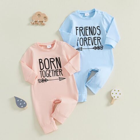 Newborn Baby Twins Matching Outfits Baby Girl Boy Born Together Friend Forever Romper Jumpsuit Bodysuit Fall Clothes in Saudi Arabia