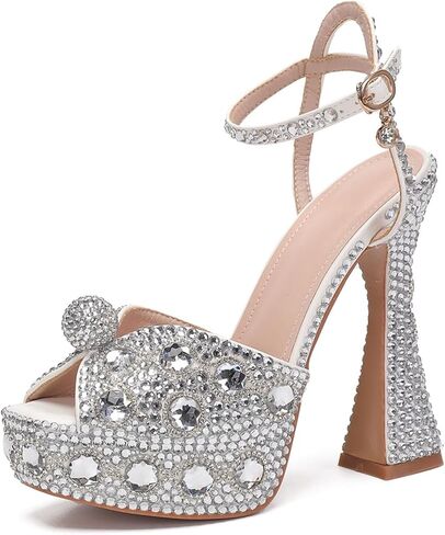 Minishion Womens Platform Wedding Shoes Slingback High Heel Party Evening Sandals with Pearl in Kuwait