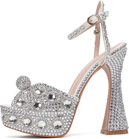 Minishion Womens Platform Wedding Shoes Slingback High Heel Party Evening Sandals with Pearl in Kuwait