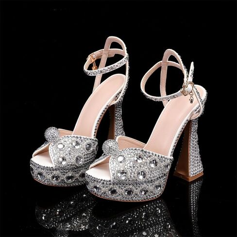 Minishion Womens Platform Wedding Shoes Slingback High Heel Party Evening Sandals with Pearl in Kuwait
