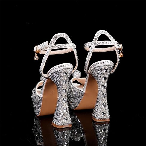 Minishion Womens Platform Wedding Shoes Slingback High Heel Party Evening Sandals with Pearl in Kuwait