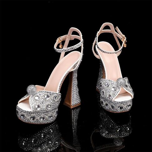 Minishion Womens Platform Wedding Shoes Slingback High Heel Party Evening Sandals with Pearl in Kuwait