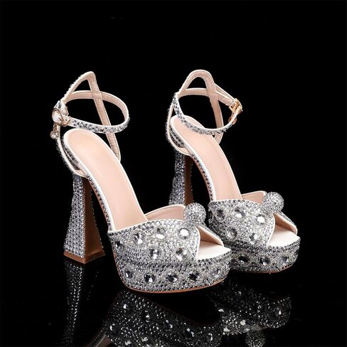 Minishion Womens Platform Wedding Shoes Slingback High Heel Party Evening Sandals with Pearl in Kuwait
