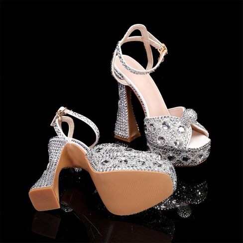 Minishion Womens Platform Wedding Shoes Slingback High Heel Party Evening Sandals with Pearl in Kuwait