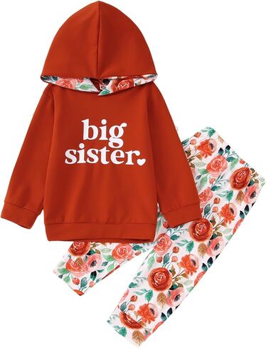 Big Sister Outfit Toddler Baby Girl Big Sis Hoodie Sweatshirt Floral Pants 2PC Sets Kids Cute Fall Winter Clothes in Kuwait