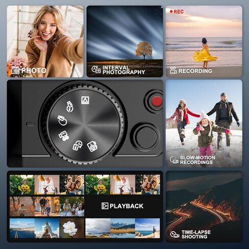 كاميرات NBD الرقمية 4K للتصوير الفوتوغرافي - كاميرا تصوير فوتوغرافي للسفر ومدونات فيديو على YouTube بدقة 48 ميجابكسل مع ميكروفون، تكبير رقمي 16X، حامل جلدي وحزام، بطاقة SD 32 جيجابايت وعدسة ماكرو واسعة الزاوية-S100-DPT in Kuwait