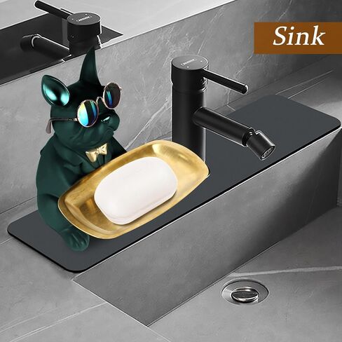 French Bulldog Statues for Home Decor,Cute Dog Statue with Tray French Bulldog Accessories & Gifts,Black Or Brown Sculptures Home Decor,Coin Piggy Bank Storage Tray(Brown) in Kuwait