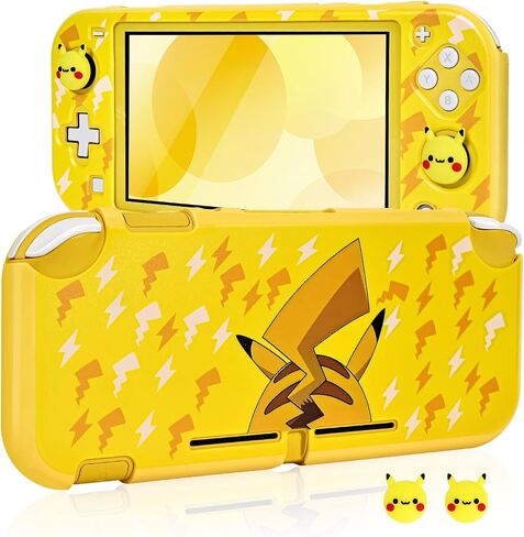DLseego Flash Pika Switch Lite Protective Case Cool Hard PC Shell Shockproof Scratch Resistant Cover Joy Con Japanese Amine Skin with 2PCS Lovely Cartoon Thumb Grips Caps for Switch 2019 - Yellow 1 in Kuwait
