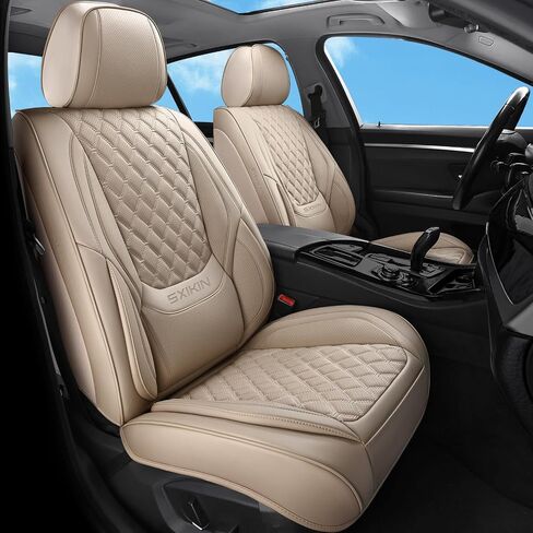 Car Seat Covers Full Set Beige, Luxury Faux Leather Car Seat Covers Waterproof Non-Slip Seat Protector Universal Fit for Most Cars SUVs Trucks Pick-ups,Car Accessories for Front Seats and Back in Saudi Arabia