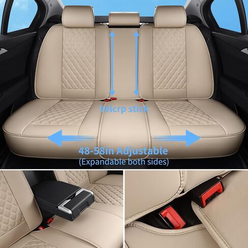 Car Seat Covers Full Set Beige, Luxury Faux Leather Car Seat Covers Waterproof Non-Slip Seat Protector Universal Fit for Most Cars SUVs Trucks Pick-ups,Car Accessories for Front Seats and Back in Saudi Arabia