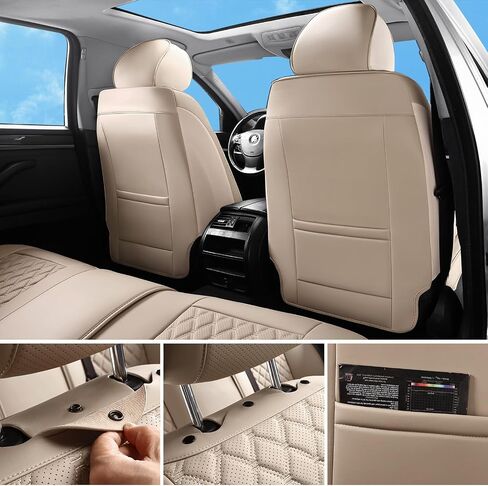 Car Seat Covers Full Set Beige, Luxury Faux Leather Car Seat Covers Waterproof Non-Slip Seat Protector Universal Fit for Most Cars SUVs Trucks Pick-ups,Car Accessories for Front Seats and Back in Saudi Arabia