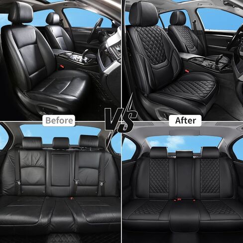 Car Seat Covers Full Set Beige, Luxury Faux Leather Car Seat Covers Waterproof Non-Slip Seat Protector Universal Fit for Most Cars SUVs Trucks Pick-ups,Car Accessories for Front Seats and Back in Saudi Arabia