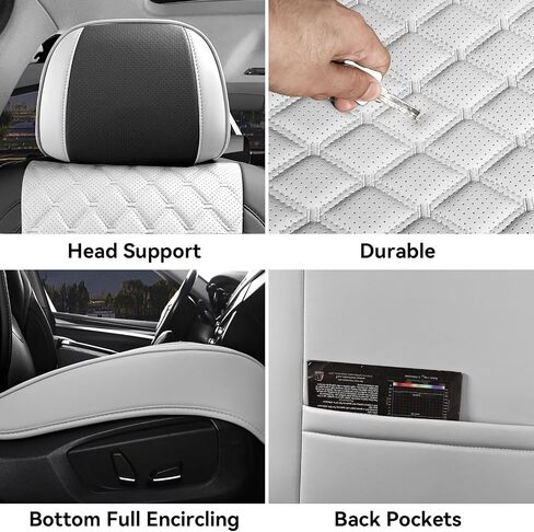 Car Seat Covers Full Set Beige, Luxury Faux Leather Car Seat Covers Waterproof Non-Slip Seat Protector Universal Fit for Most Cars SUVs Trucks Pick-ups,Car Accessories for Front Seats and Back in Saudi Arabia