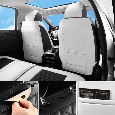 Car Seat Covers Full Set Beige, Luxury Faux Leather Car Seat Covers Waterproof Non-Slip Seat Protector Universal Fit for Most Cars SUVs Trucks Pick-ups,Car Accessories for Front Seats and Back in Saudi Arabia