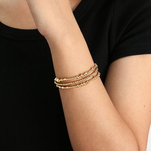 Non Tarnish Gold Bracelet For Women Gold Beaded Bracelets Stack Dainty Waterproof Small Beads Ball Bracelets Set 18K Gold Filled Stretch Layered Bracelets Trendy Jewelry Gift in Saudi Arabia