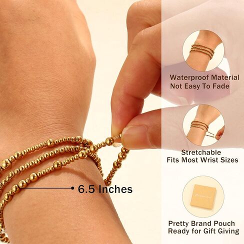 Non Tarnish Gold Bracelet For Women Gold Beaded Bracelets Stack Dainty Waterproof Small Beads Ball Bracelets Set 18K Gold Filled Stretch Layered Bracelets Trendy Jewelry Gift in Saudi Arabia