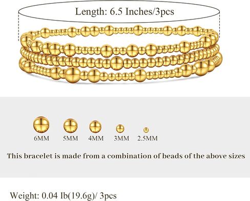 Non Tarnish Gold Bracelet For Women Gold Beaded Bracelets Stack Dainty Waterproof Small Beads Ball Bracelets Set 18K Gold Filled Stretch Layered Bracelets Trendy Jewelry Gift in Saudi Arabia