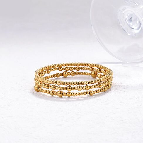 Non Tarnish Gold Bracelet For Women Gold Beaded Bracelets Stack Dainty Waterproof Small Beads Ball Bracelets Set 18K Gold Filled Stretch Layered Bracelets Trendy Jewelry Gift in Saudi Arabia