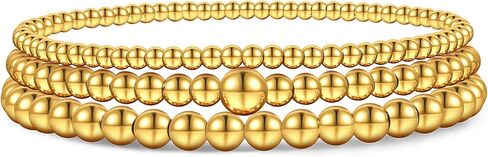 Non Tarnish Gold Bracelet For Women Gold Beaded Bracelets Stack Dainty Waterproof Small Beads Ball Bracelets Set 18K Gold Filled Stretch Layered Bracelets Trendy Jewelry Gift in Kuwait