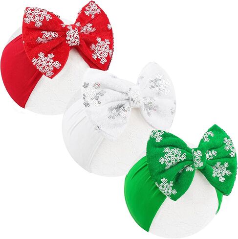 Christmas Hair Bows for Girls Red Green White Glitter Headbands Nylon Sequins Headband Bows Infant Toddler Christmas Hair Accessories in Kuwait