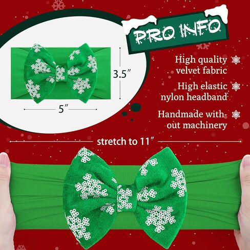 Christmas Hair Bows for Girls Red Green White Glitter Headbands Nylon Sequins Headband Bows Infant Toddler Christmas Hair Accessories in Kuwait