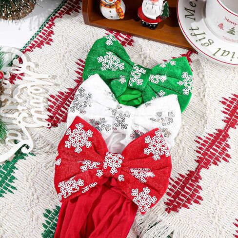 Christmas Hair Bows for Girls Red Green White Glitter Headbands Nylon Sequins Headband Bows Infant Toddler Christmas Hair Accessories in Kuwait