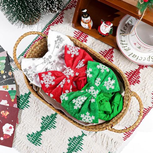 Christmas Hair Bows for Girls Red Green White Glitter Headbands Nylon Sequins Headband Bows Infant Toddler Christmas Hair Accessories in Kuwait
