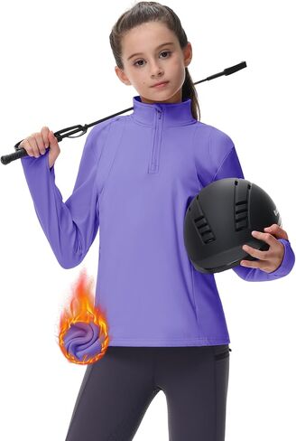 MoFiz Girls Fleece Long Sleeve Shirts Horse Riding Equestrian Thermal Shirt Fall Jacket Kids Half Zip Pullover Sweatshirts in Kuwait