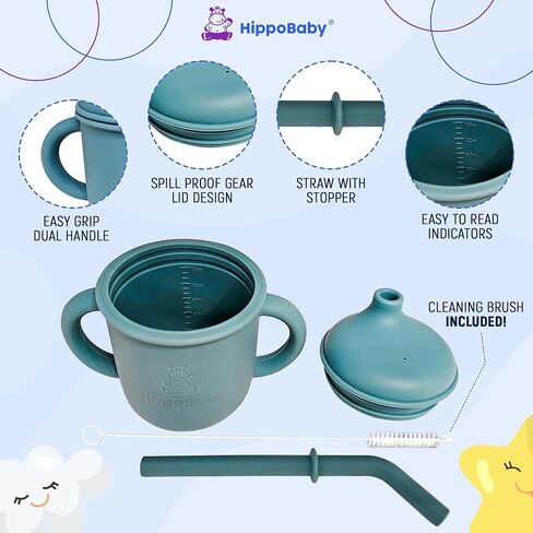 كوب السيليكون الانتقالي للأطفال بعمر 6 أشهر فما فوق | تتضمن كوبًا واحدًا للأطفال الصغار مزودًا بماصة وكوبًا مضادًا للانسكاب للأطفال بمقابض بسعة 5 أونصة| أكواب سيليكون للأطفال | مثالية لفطام الطفل (الخريف/النعناع، ​​5 أونصة) in Kuwait