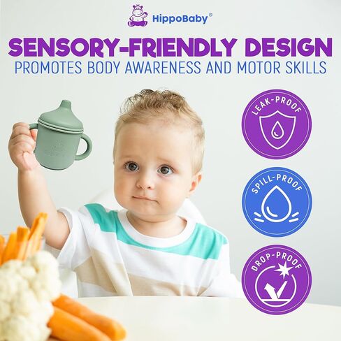 كوب السيليكون الانتقالي للأطفال بعمر 6 أشهر فما فوق | تتضمن كوبًا واحدًا للأطفال الصغار مزودًا بماصة وكوبًا مضادًا للانسكاب للأطفال بمقابض بسعة 5 أونصة| أكواب سيليكون للأطفال | مثالية لفطام الطفل (الخريف/النعناع، ​​5 أونصة) in Kuwait