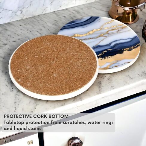 Coasters for Drinks,Blue Coasters with Holder Set of 6, Absorbent Drink Coasters for Coffee Table,Aesthetic Cork Coasters,Round Ceramic Table Coasters, Cool Coasters Set in Saudi Arabia