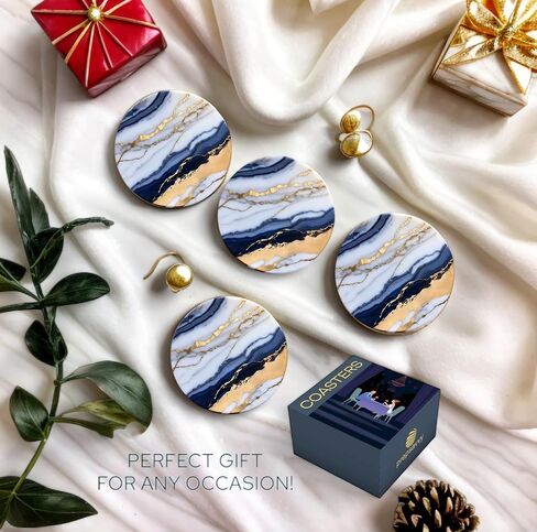 Coasters for Drinks,Blue Coasters with Holder Set of 6, Absorbent Drink Coasters for Coffee Table,Aesthetic Cork Coasters,Round Ceramic Table Coasters, Cool Coasters Set in Saudi Arabia