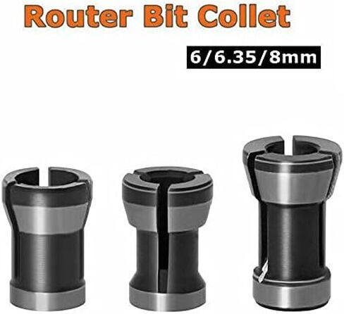 3 قطع تشكيلة تشاك (6 ملم 6.35 ملم، 8 ملم) مجموعة راوتر كوليت 6 ملم 6.35 ملم 8 ملم محول رؤوس تشاك للمثاقب والنقش والتشذيب آلة نحت جهاز التوجيه الكهربائي قاطع الطحن أداة النجارة in Kuwait