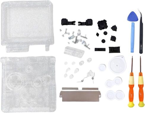 Hzxkqmil Replacement Full Shell Housing Case for Game Boy Advance SP GBA SP Console, High Quality Transparent Cover with Buttons Screws Kit + Screwdrivers Repair Tools (Clear Sparkle) in Saudi Arabia