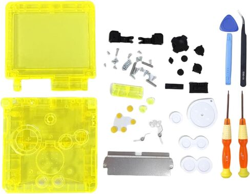Hzxkqmil Replacement Full Shell Housing Case for Game Boy Advance SP GBA SP Console, High Quality Transparent Cover with Buttons Screws Kit + Screwdrivers Repair Tools (Clear Sparkle) in Saudi Arabia