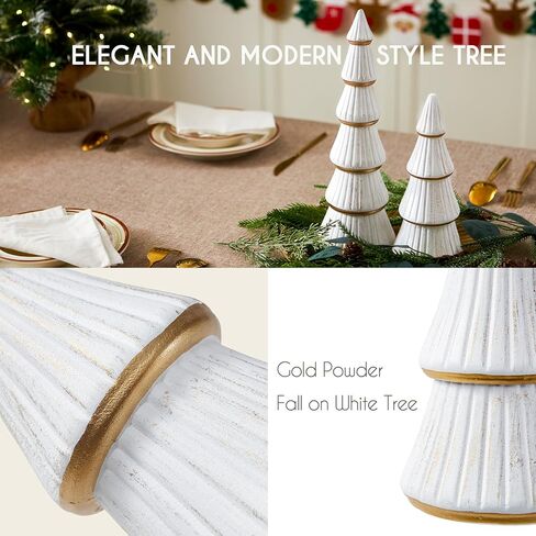 WONDROUS' DECO Wooden Christmas Tree Figurine, Tabletop Gold Tree Figurine, Set of 2 Desk Centerpieces for Christmas Decor in Saudi Arabia