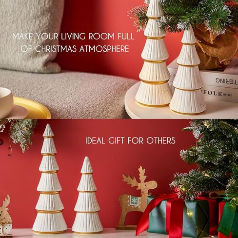 WONDROUS' DECO Wooden Christmas Tree Figurine, Tabletop Gold Tree Figurine, Set of 2 Desk Centerpieces for Christmas Decor in Saudi Arabia